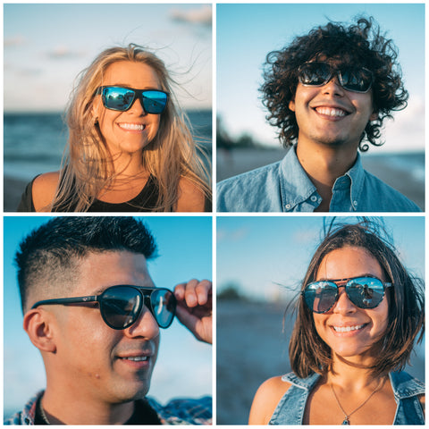 two men and two women wearing vintage round glasses and cat eye glasses