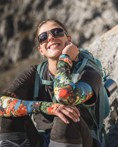 a hiking girl wearing sports sunglasses