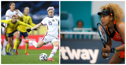 Megan Rapinoe and Naomi Osaka playing sport games in courts